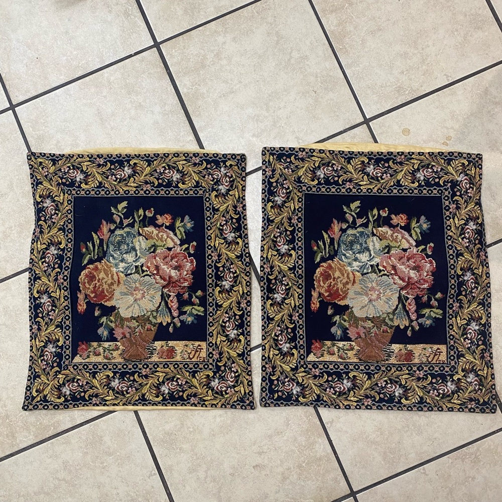 Vintage Handmade Tapestry Needlepoint Pillow Cases 2